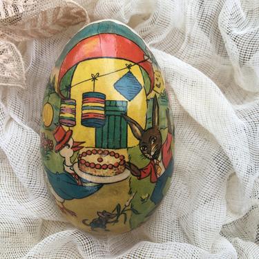 Vintage German Easter Egg, Paper Mache Egg, Bunny Duck Mouse, Made In Germany 