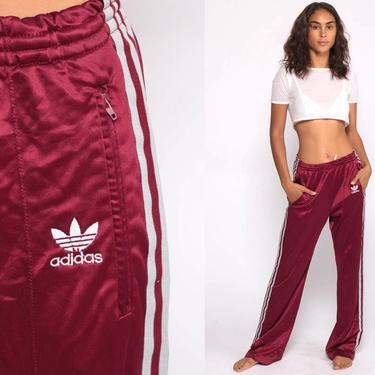 Adidas Track Pants 80s Gym Jogging Running Burgundy Striped Track Suit 1980s Sports Vintage Retro Streetwear Small 