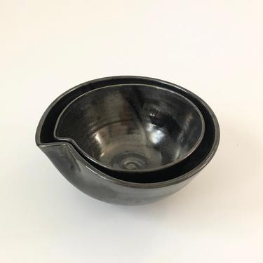 Pair of Vintage Black Studio Pottery Nesting Bowls 