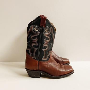 Vintage Two-tone Leather Cowboy Boots | Size 8