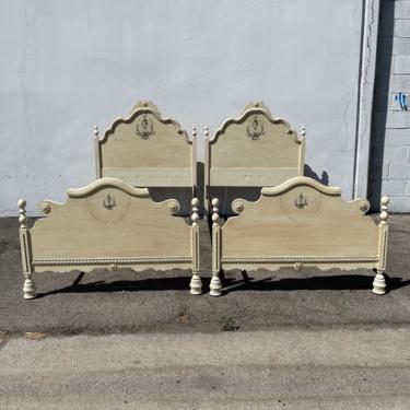 2 Twin Beds Antique French Provincial Single Spindle Bedroom Kids Headboard Cottage Coastal Country Farm Rustic Wood CUSTOM PAINT AVAIL 