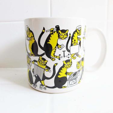 Vintage Cat Mug - 70s Black Yellow Kitty Kitten Coffee Mug - 60s 70s Mug - Funny Cat Lover Gift - Best Friend Present 