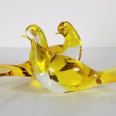 1980s Yovelte J. Art Glass Bird Sculptures - a Pair 