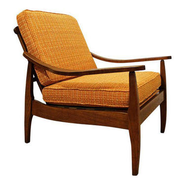 Mid-Century Lounge Chair Danish Modern Orange Walnut Open Arm Lounge Chair #2 