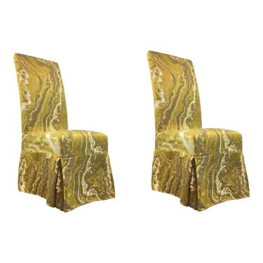 Modern Gold and Silver Slip Cover Parsons Chairs Pair