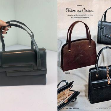 Be Fashion Wise - Vintage 1950s 19560s Gray Grey Leather Satchel Purse Handbag 