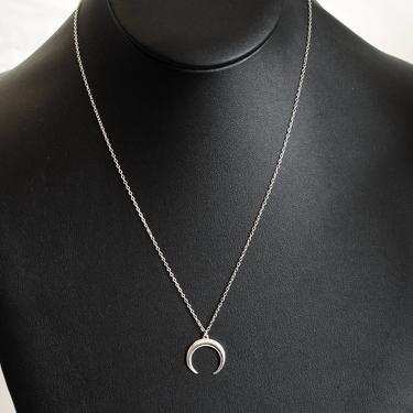 Dainty 90's 925 silver crescent moon understated affixed pendant, abstract minimalist sterling oval rolo chain celestial necklace 