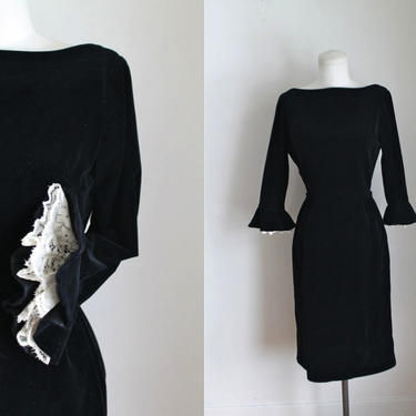 vintage 1960s Jonathan Logan Black Velvet Dress with bell sleeves / XS 