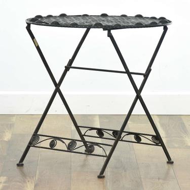 Round Outdoor Black Metal Folding Patio End Table