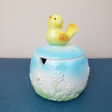 Vintage 1950's Yellow Bird Sugar Bowl / 60s A Lorrie Design Kitch Knick Knack Ceramic Canister 