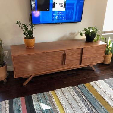 NEW Hand Built Mid Century Style TV Stand / Buffet / Credenza. Low Profile Mahogany 4 Door with Angled Leg Base! 