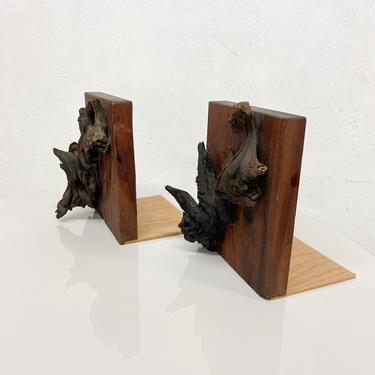 Pair of Bookends Walnut Wood Live Edge Design Organic Form 1970s 