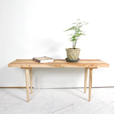 Solid wood hard maple slatted bench on wooden legs | Free delivery in NYC and Hudson areas 