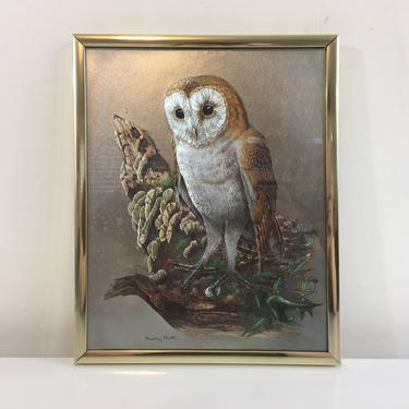 Vintage Owl Iridescent Color Print Framed Optical Print Audrey North Metallic Etched Owl Bird Brown Owl Picture Print Rustic Wall Decor 