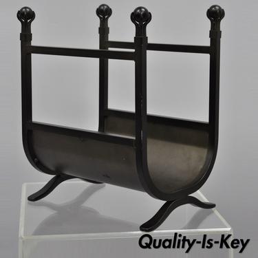 Steel Arts &amp; Crafts Mission Style Fireplace Log Holder with Ball &amp; Claw Finials