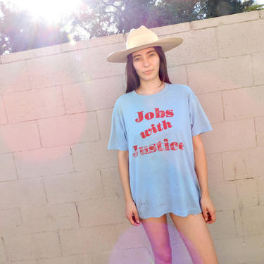 Jobs with Justice Tee // boho t-shirt t dress hippie hippy liberal union USA 70s 80s political // O/S by FenixVintage