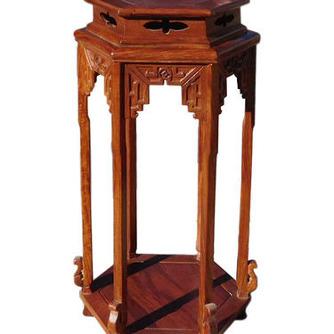 Chinese Huali Rosewood Hexagon Pedestal Plant Stand Table cs1221E 