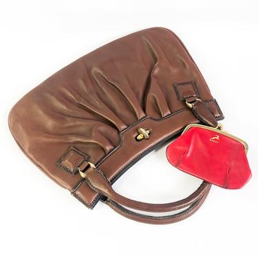 50s Brown Leather Handbag | Brown &amp; Red Leather Handbag | Koret 