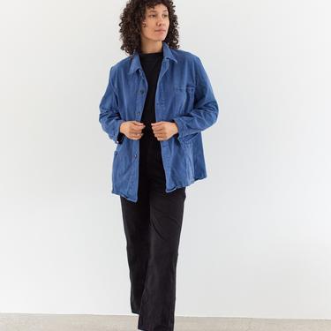 Vintage Blue Chore Jacket | Sun Faded Unisex Herringbone Twill Cotton Utility Work Coat | L | FJ007 