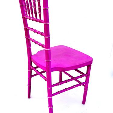 Vintage Faux Bamboo Accent Chiavari Chair || Hot Pink &amp; Gold Modern Chinoiserie Furniture | Boho Chic Desk Seating | Custom Color Available! 