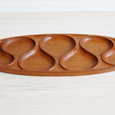Danish Modern Laur Jensen Solid Teak Oval Nut Bowl Tray Platter Made in Denmark 