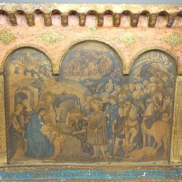 Antique Italian Print of the Adoration of the Magi by Gentile da Fabriano, Vintage Religious Altarpiece Holy Family Nativity Icon 