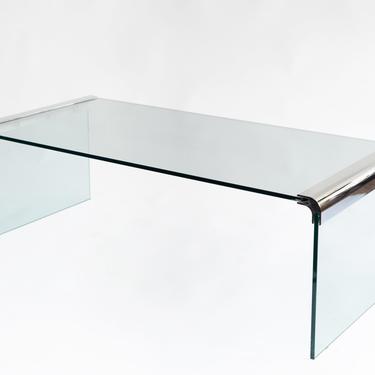 Vintage 70's Leon Rosen for Pace Collection Chrome &amp; Glass Waterfall Coffee Table 