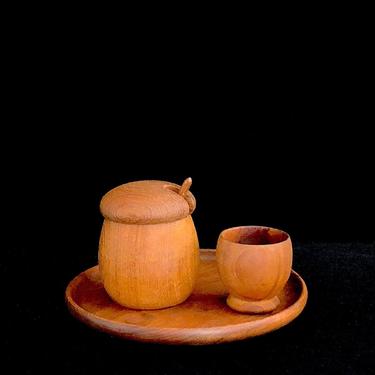 Vintage Mid Century Danish Modern Kay Bojesen Denmark Teak Wood Condiment  Set with Tray 