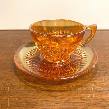 Vintage Jeannette Glass Anniversary Marigold Carnival Glass Cup and Saucer 