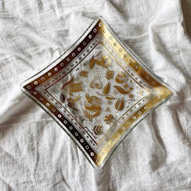 Vintage Gold Georges Briard Square Glass Dish | Vintage Glass Plate | Mid Century Modern | MCM 