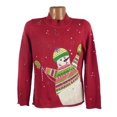 Ugly Christmas Sweater Vintage Snowman Party Xmas Tacky Holiday Women's size L 