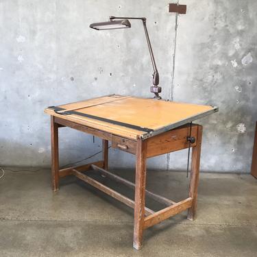 Vintage Industrial Drafting Table with light