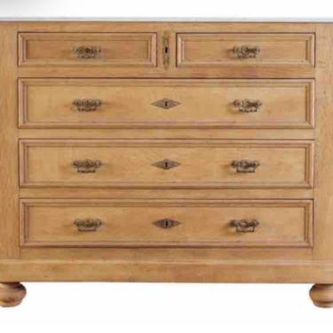 Country French Provincial Bleached Oak Marble Top Commode