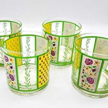 Georges Briard Lowball Glasses, Vintage Barware, Vintage Bar Glasses, Spring Glassware, Vintage Floral Glasses, Cocktail Glasses, MCM Glass 