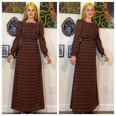 Vintage 1970’s Red and Green Striped Maxi Dress by SurrealistVintage