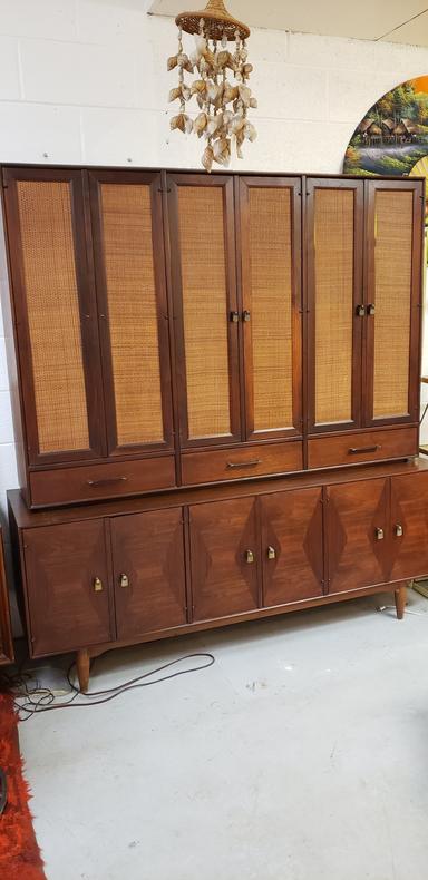 Stunning Caned Front Mid-century Hutch