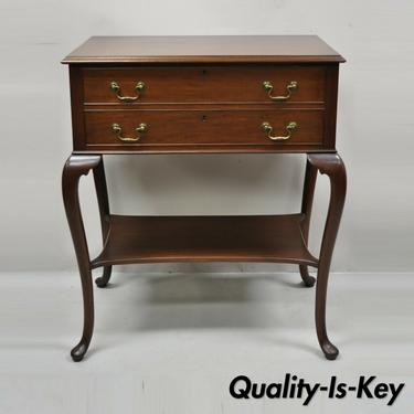 Vtg English Queen Anne Mahogany Lift Top Silverware Chest Server Buffet Cabinet