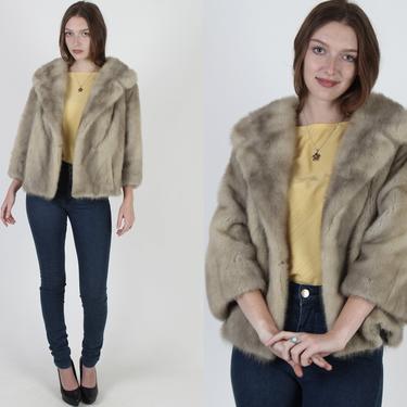 Vintage 60s Silver Mink Coat / Grey Fur Back Collar Mink Fur Coat / 1960s Real Fur Wedding Wear / Natural Cropped Stroller Jacket 