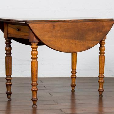 Antique Country French Provincial Walnut Drop Leaf Dining Table 