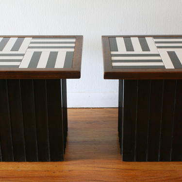 Mid Century Modern Pair of Tile Cube Side End Tables