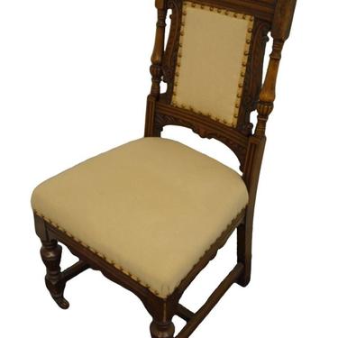 Vintage Antique Walnut Gothic Revival Jacobean Dining Side Chair 