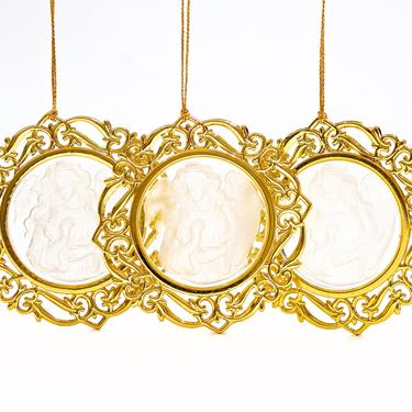 VINTAGE: 3 Frost Indent Angle Ornament - Acrylic on gold metal Ornament - Christmas - Holiday - SKU 14-A1-00013999 