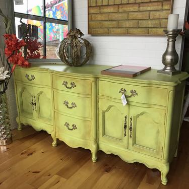 Antiqued Green French Provincial Dresser Sideboard
