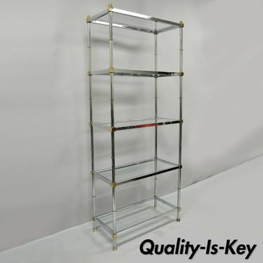 Chrome Brass Hollywood Regency Faux Bamboo Etagere Display Glass Shelf Stand B