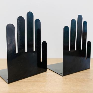 Mid Century Modern Black Metal Hand Bookends by Spectrum Designs 