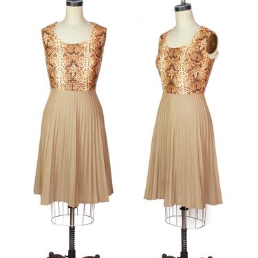 1960s Dress ~ Snakeskin Lurex Pleated Skirt Cocktail Dress 
