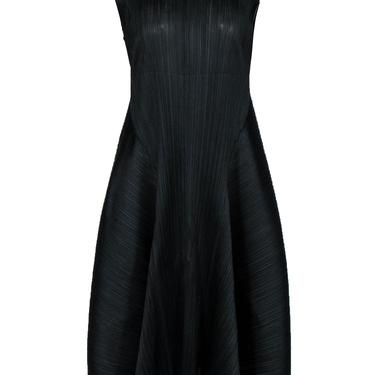 Pleats Please Issey Miyake - Black Silky Pleated Sleeveless Midi Dress Sz XXL