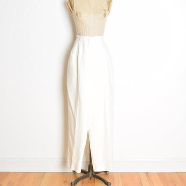 vintage 80s pants white linen high waisted tapered legs trousers L neutral women 