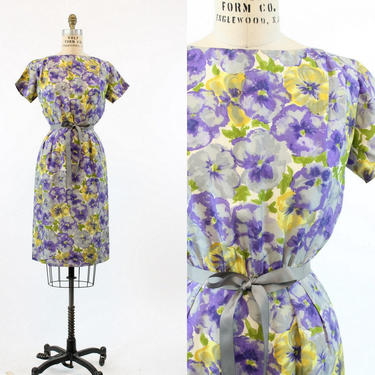 1950s pansy  floral silk dress xs | vintage wiggle dress | new in 