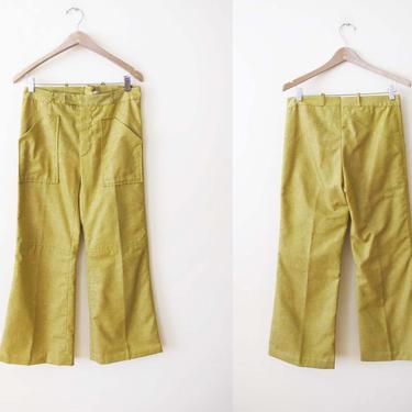 Vintage 60s Bell Bottom Trouser Pants 29 M - 1960s Yellow High Waist Bell Bottoms - 60s Mod Clothing 